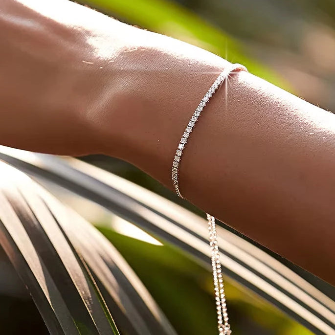 18K Gold Plated CZ Classic Tennis Bracelet for Women, 925 Sterling Silver Adjustable Slider Bracelet.