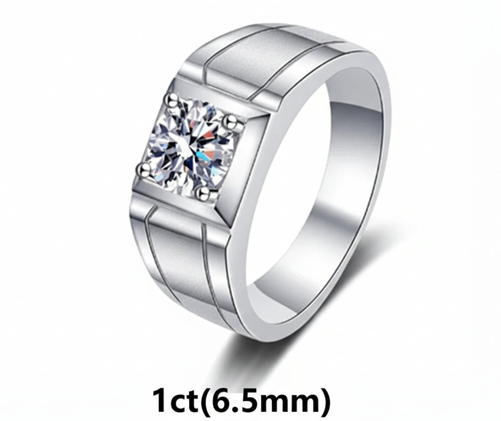 Moissanite Ring 925 Sterling Silver. Classic Round Cut.