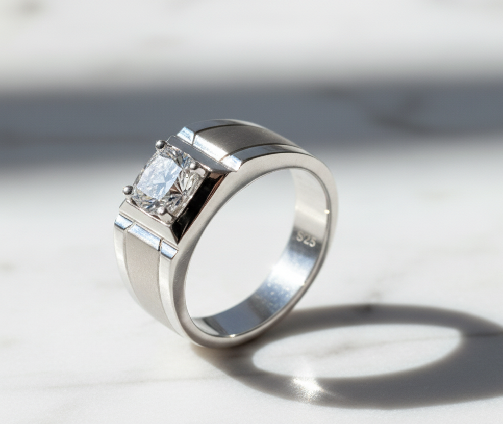 Moissanite Ring 925 Sterling Silver. Classic Round Cut.