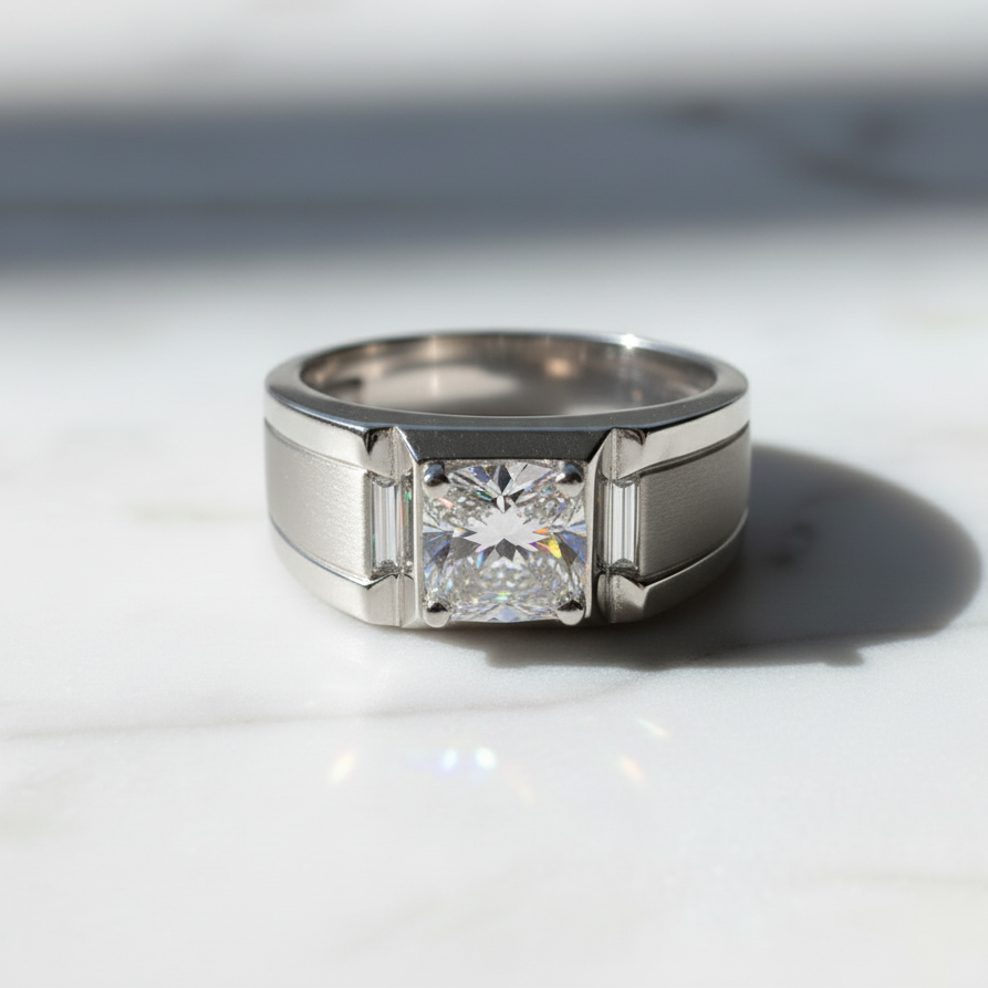 Moissanite Ring 925 Sterling Silver. Classic Round Cut.