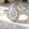 Full Moissanite Engagement Ring. Pear Shape S925 Silver Plated Platinum