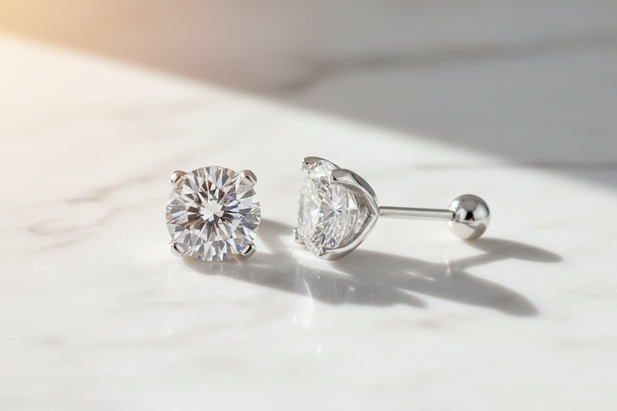0.5-2ct Moissanite Diamond Stud Earrings 18K Gold Plated 925 Sterling Silver