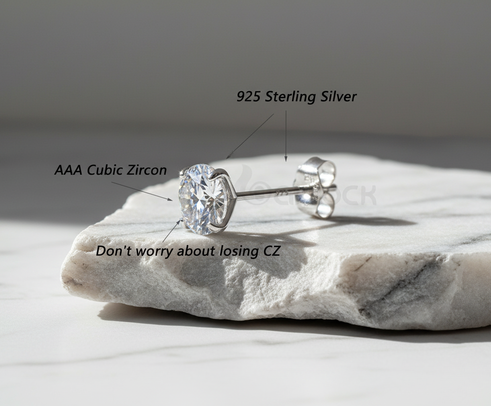 Stud Earrings 925 Sterling Silver Platinum Plated Round Cubic Zirconia Hypoallergenic Barbell Earrings 4-7mm