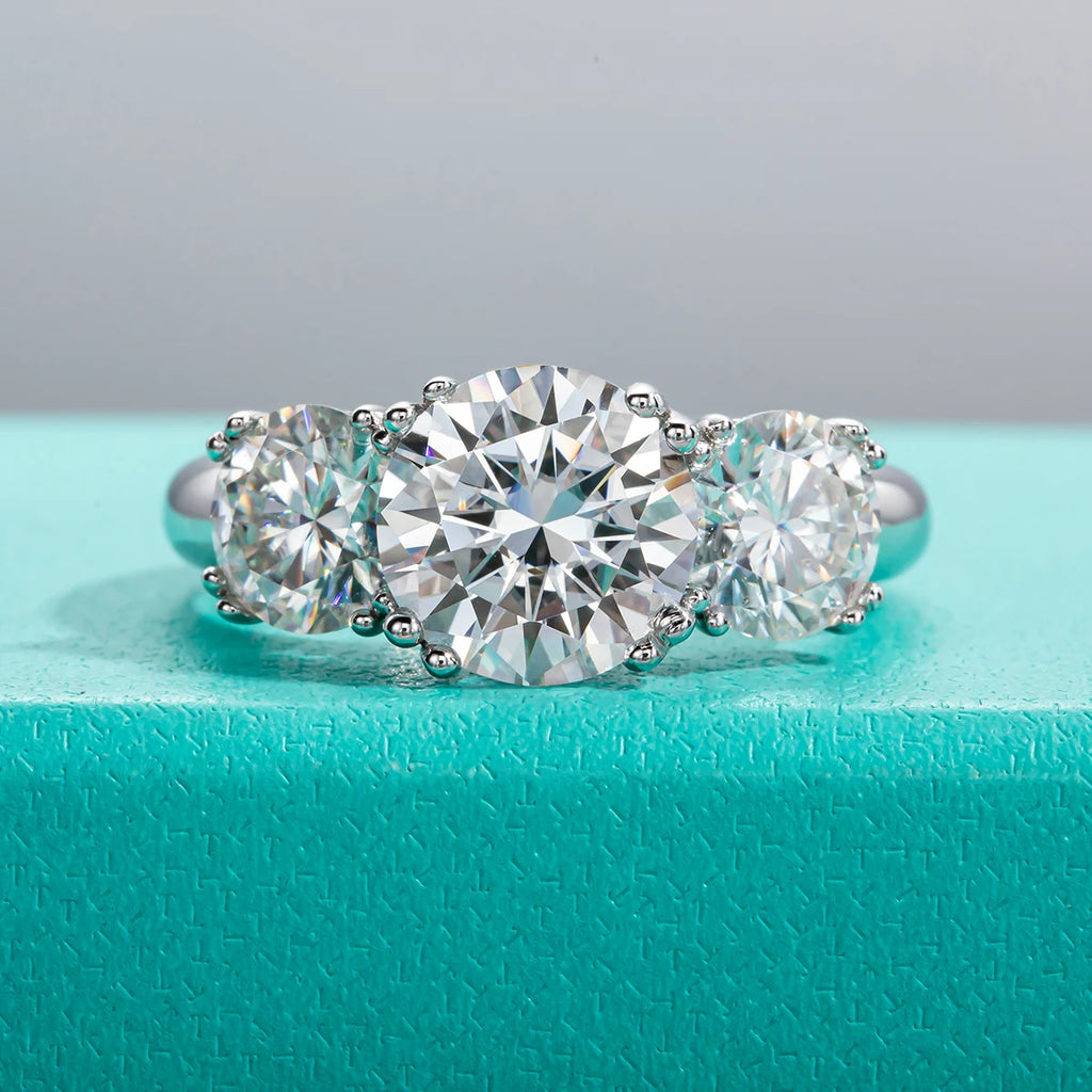 5 carats Moissanite Luxury Three Stone Engagement Ring 925 Silver Rings 18K Gold Plated