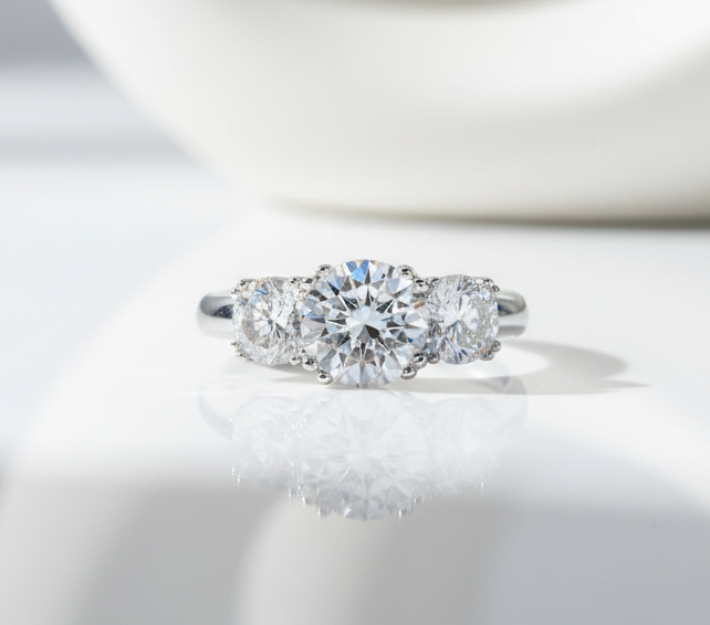 5 carats Moissanite Luxury Three Stone Engagement Ring 925 Silver Rings 18K Gold Plated