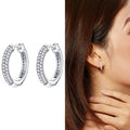 Sterling Silver 925 Simple Round Earrings Plated Platinum. Zircon Gemstones