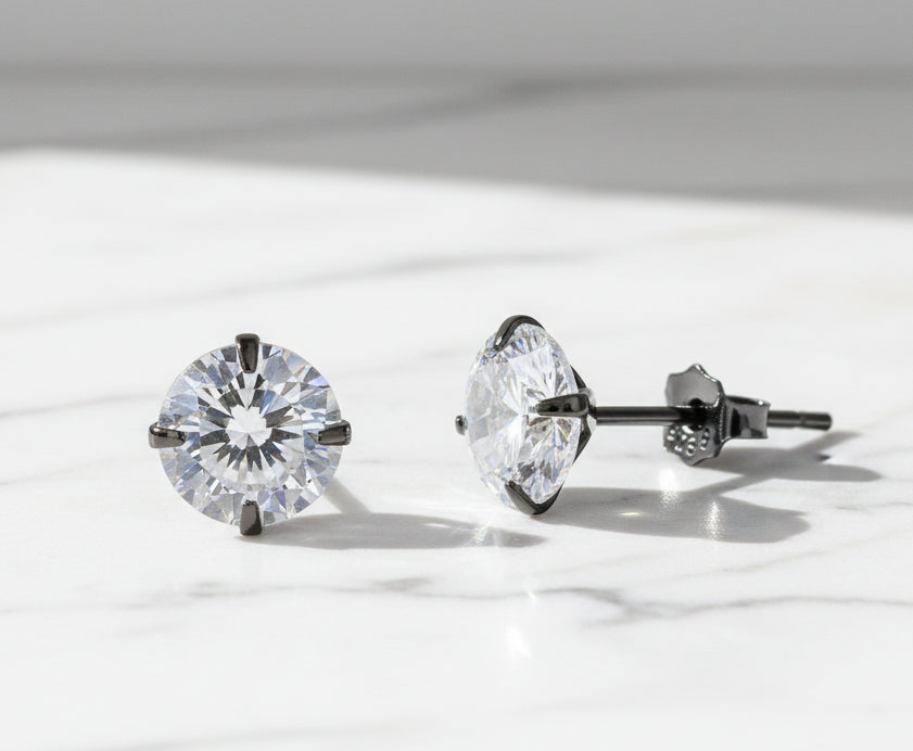Stud Earrings 925 Sterling Silver Platinum Plated Round Cubic Zirconia Hypoallergenic Barbell Earrings 4-7mm