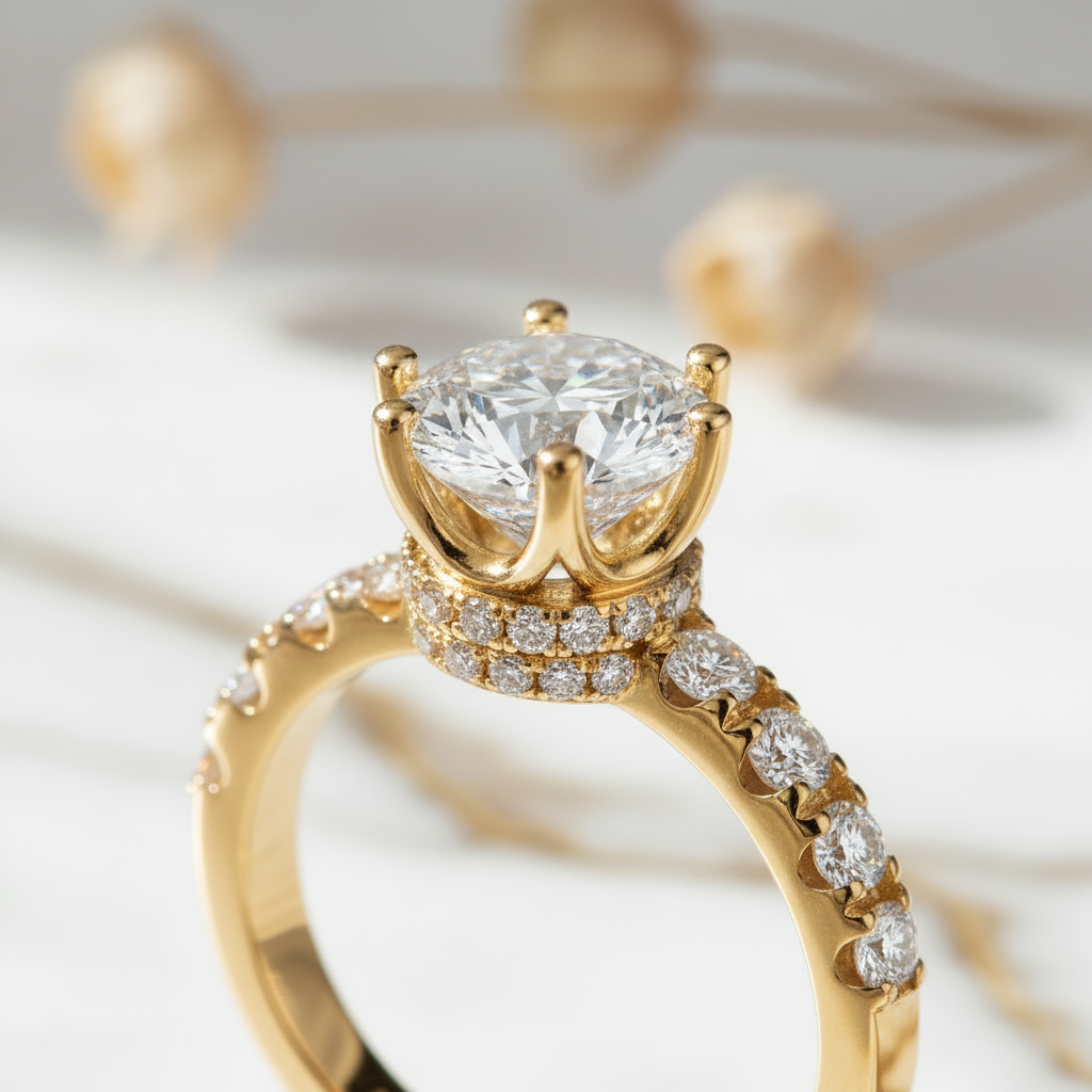 Couronne Royale – Bague Solitaire Halo Moissanite 2 Carats en Argent 925