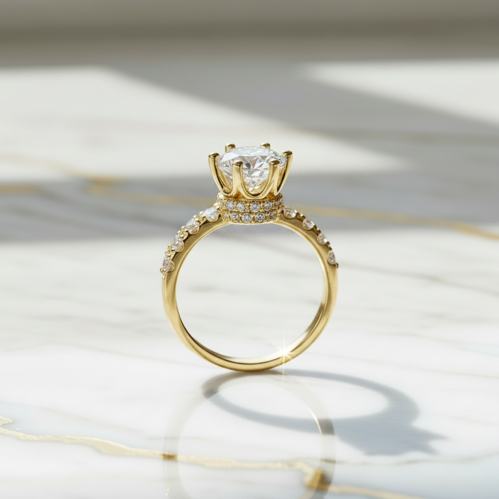 Couronne Royale – Bague Solitaire Halo Moissanite 2 Carats en Argent 925