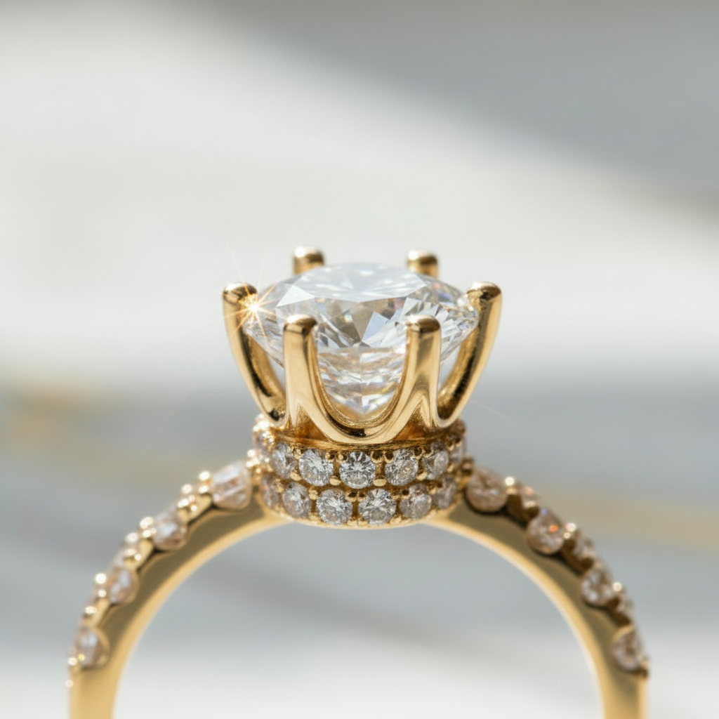 Couronne Royale – Bague Solitaire Halo Moissanite 2 Carats en Argent 925