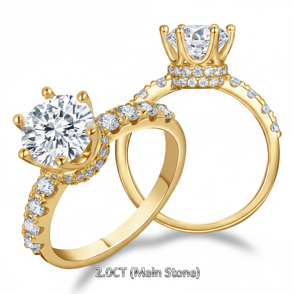 Couronne Royale – Bague Solitaire Halo Moissanite 2 Carats en Argent 925