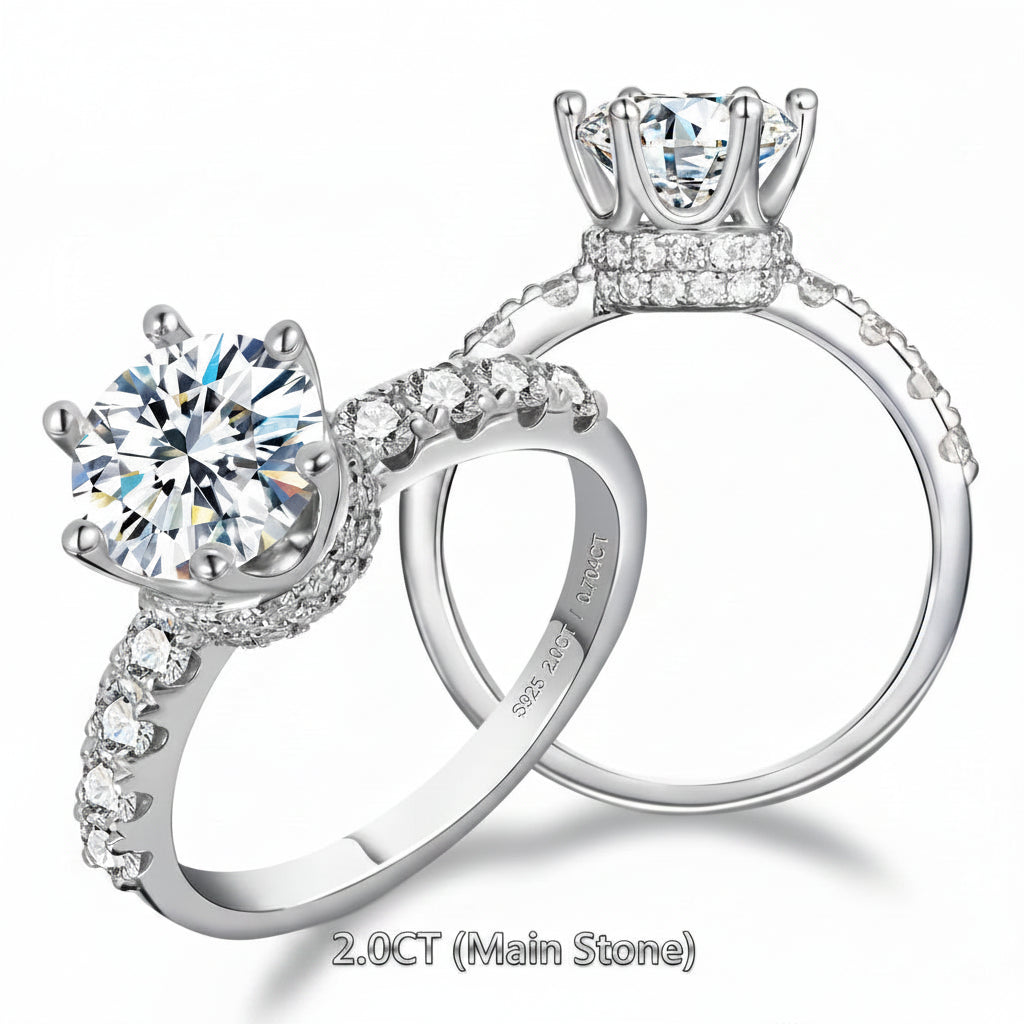 Couronne Royale – Bague Solitaire Halo Moissanite 2 Carats en Argent 925