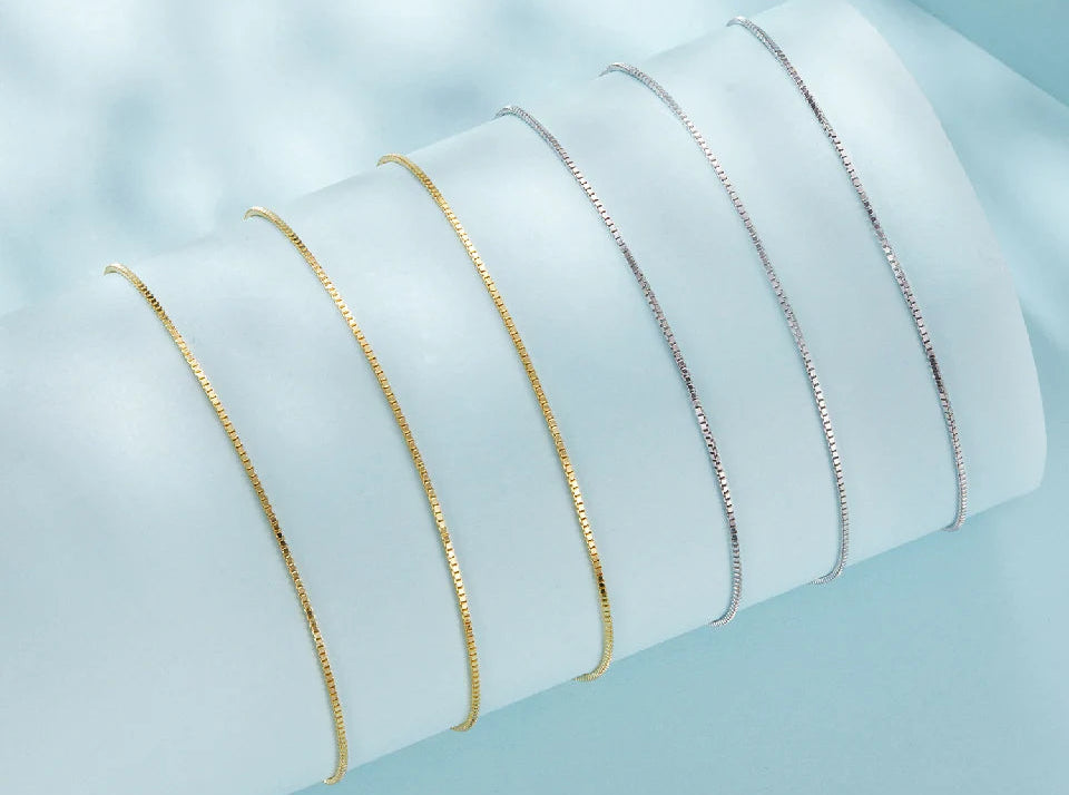 Silver Chain Necklace, 0.8mm Box Chain Super Thin & Strong Basic Chain