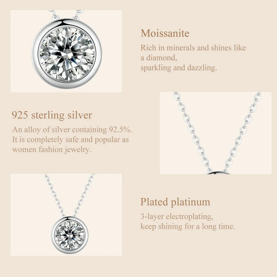Moissanite Pendant Necklace 925 Sterling Silver Minimalist Jewelry