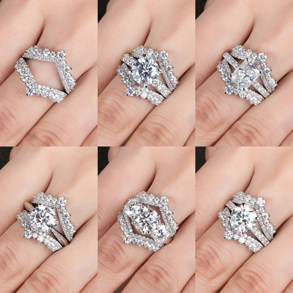 Rings 3mm D Color Moissanite Wedding Bands 18k Gold Plated 925 Sterling Silver. Bridal Ring Set