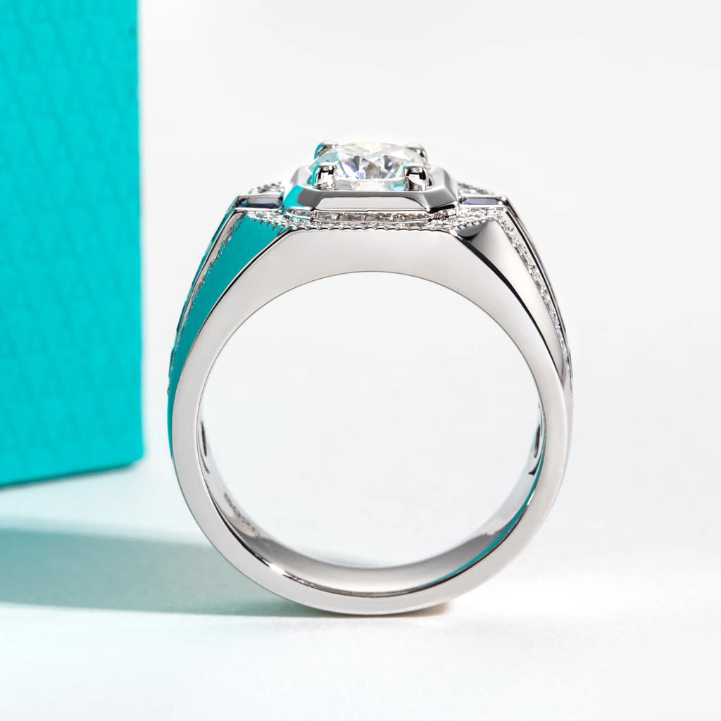 Men's 1ct D Color Moissanite Ring 925 Sterling Silver Gold Plated