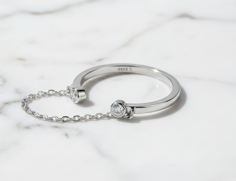 Adjustable Rings 925 Sterling Silver And Zircon Open Size Rings. Plated Gold 18 Carats.