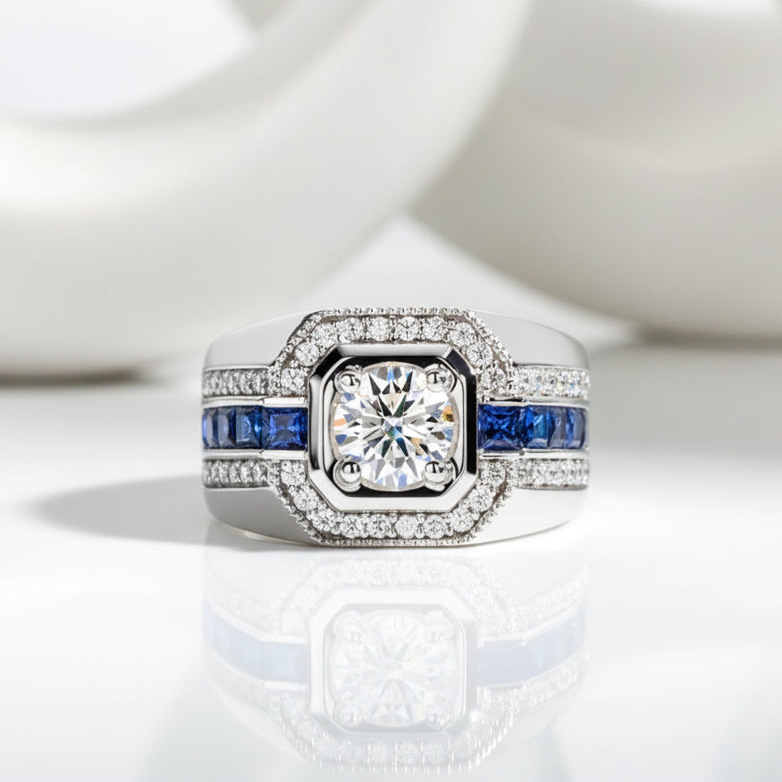 Men's 1ct D Color Moissanite Ring 925 Sterling Silver Gold Plated