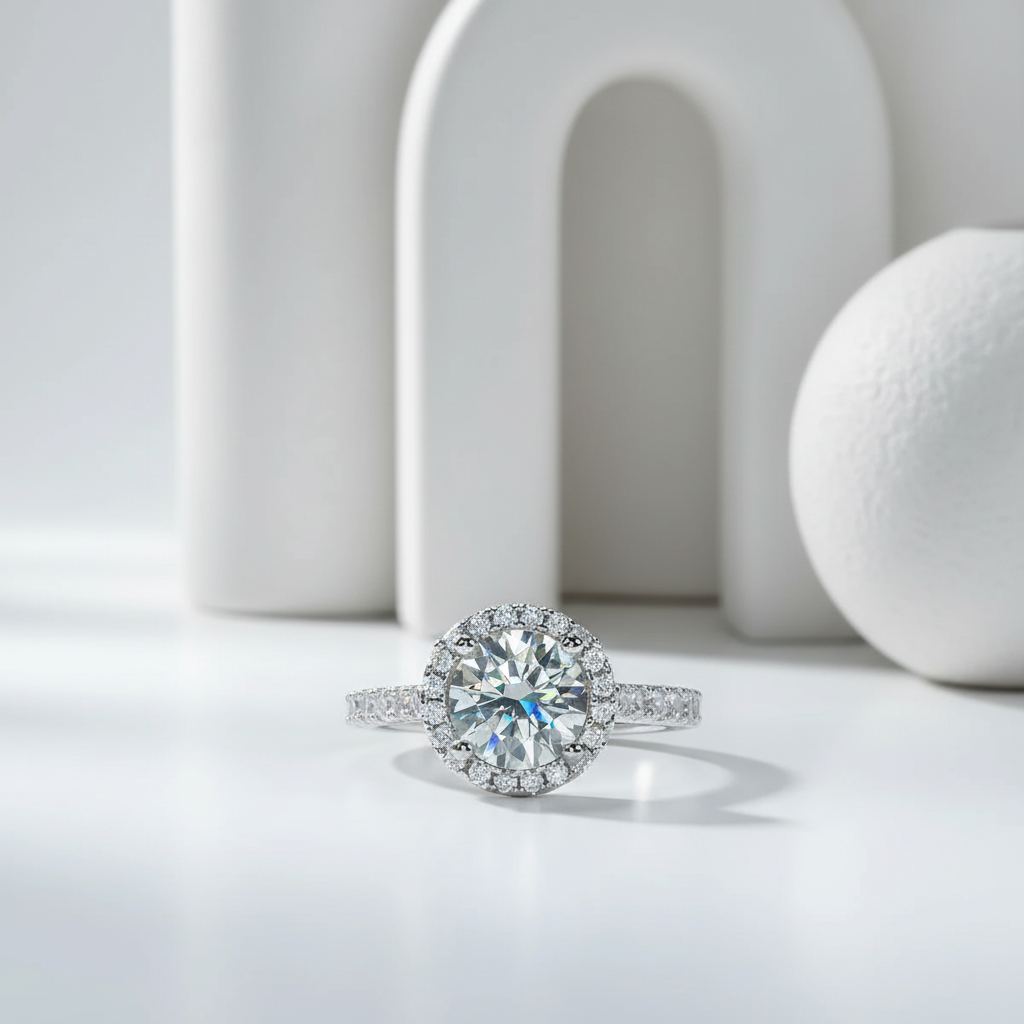 2 Carats D Color Moissanite Halo Engagement Ring For Women 925 Sterling Silver plated white gold