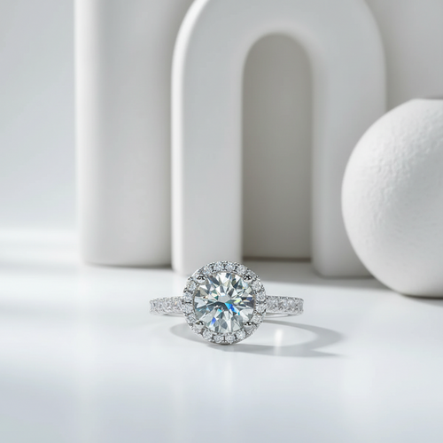2 Carats D Color Moissanite Halo Engagement Ring For Women 925 Sterling Silver plated white gold