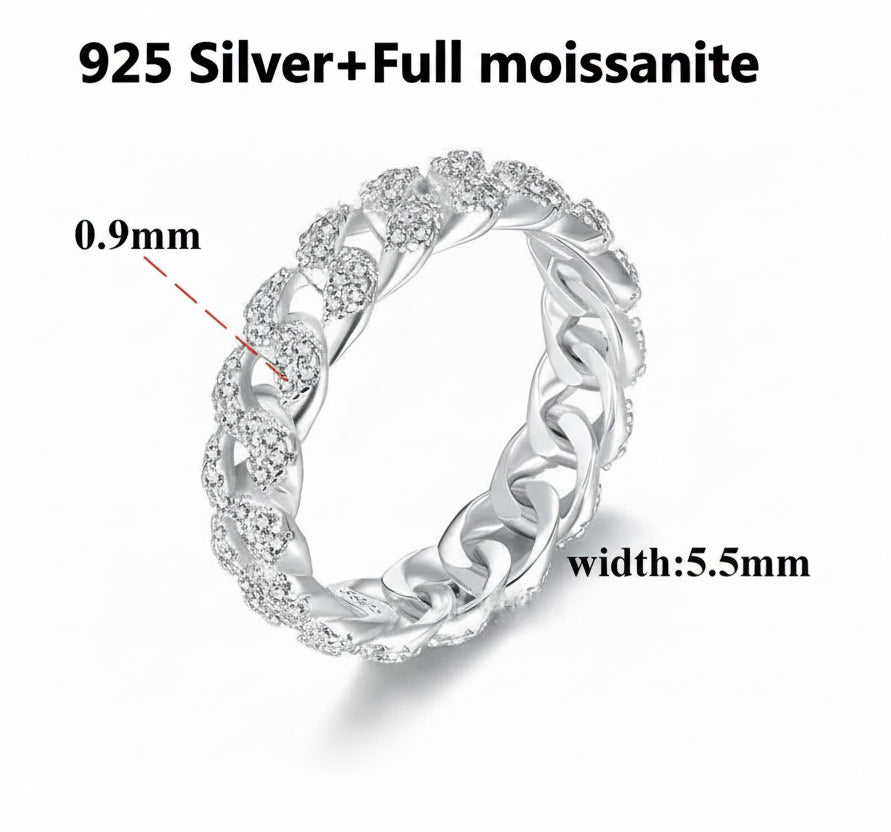 Full Moissanite Ring S925 Sterling Silver Plated White Gold For Men And Women