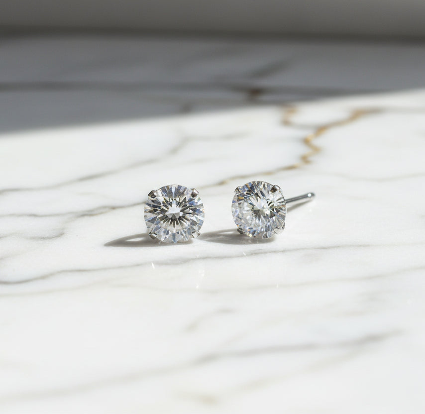 Stud Earrings 925 Sterling Silver Platinum Plated Round Cubic Zirconia Hypoallergenic Barbell Earrings 4-7mm