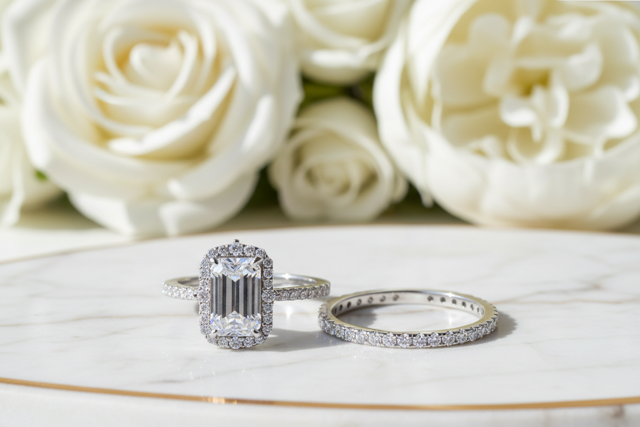 Full Moissanite Engagement Rings. S925 Silver Plated Platinum