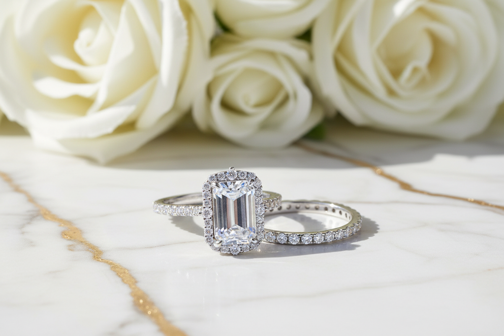 Full Moissanite Engagement Rings. S925 Silver Plated Platinum