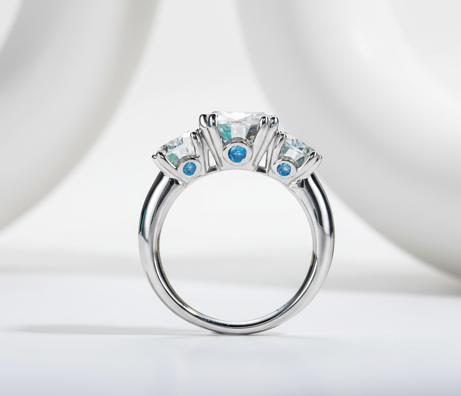 5 carats Moissanite Luxury Three Stone Engagement Ring 925 Silver Rings 18K Gold Plated