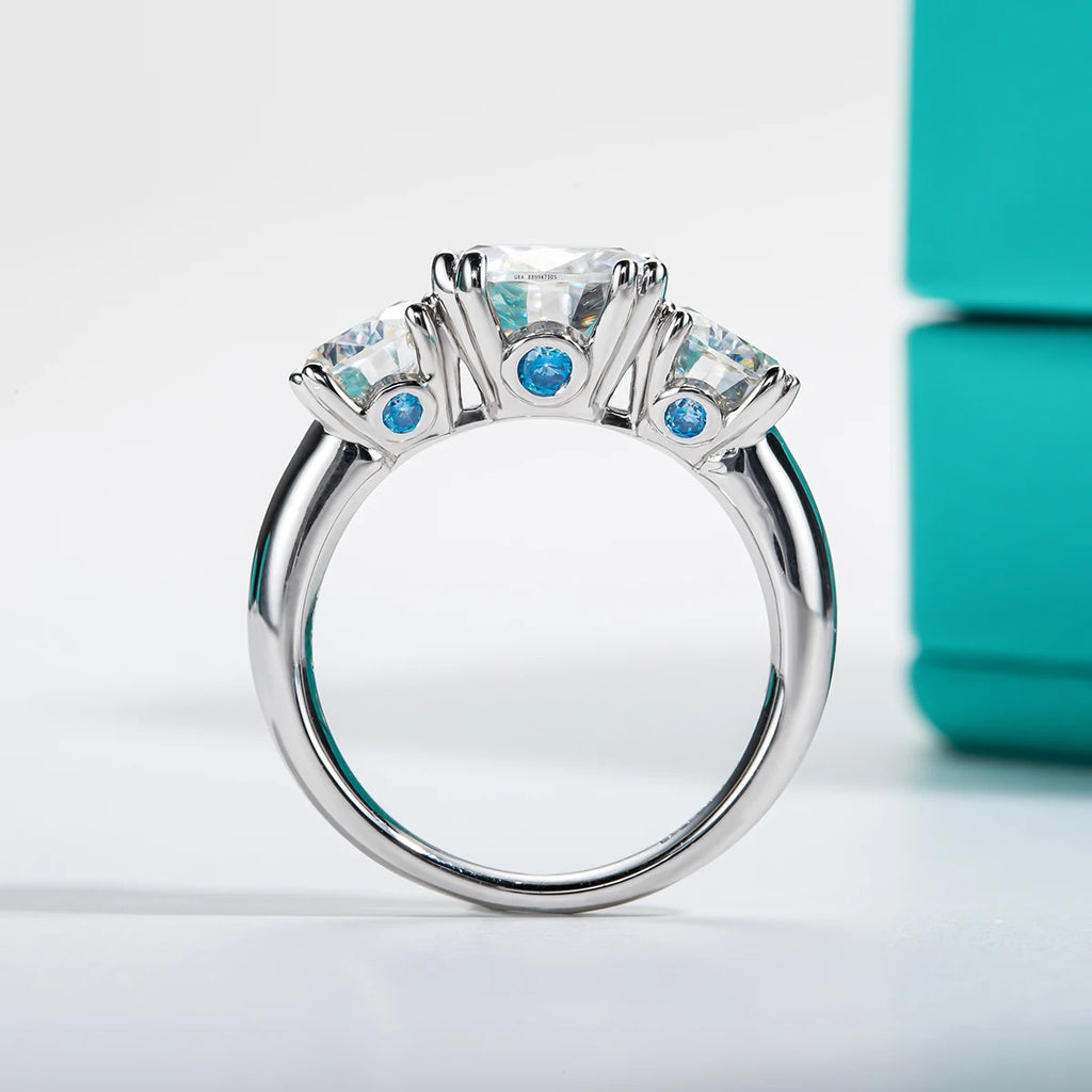 5 carats Moissanite Luxury Three Stone Engagement Ring 925 Silver Rings 18K Gold Plated