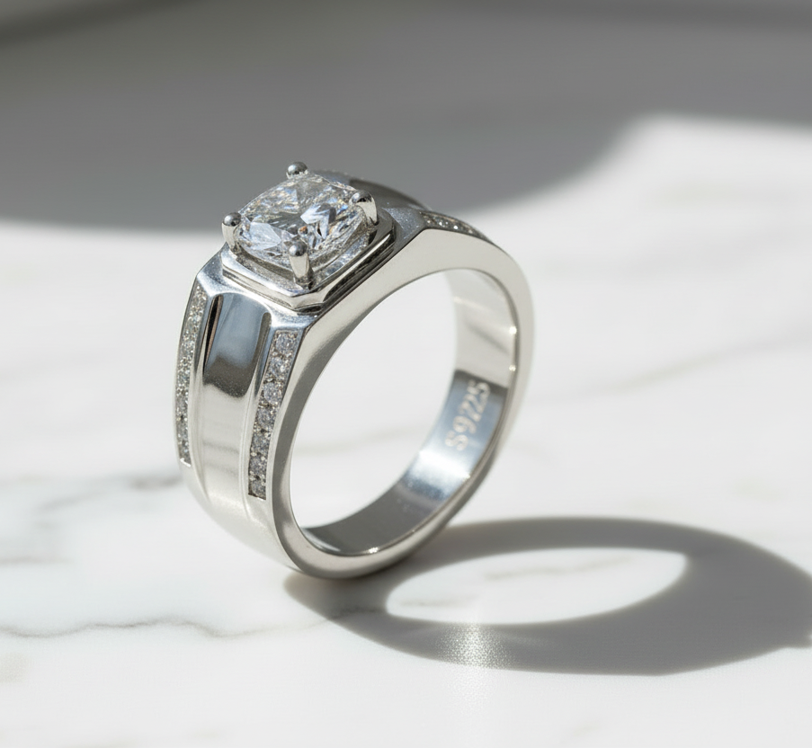 Moissanite Ring 925 Sterling Silver. Classic Round Cut.