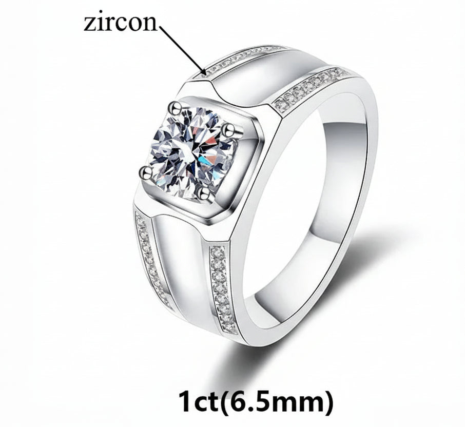 Moissanite Ring 925 Sterling Silver. Classic Round Cut.