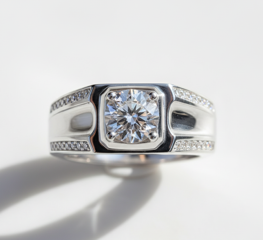 Moissanite Ring 925 Sterling Silver. Classic Round Cut.