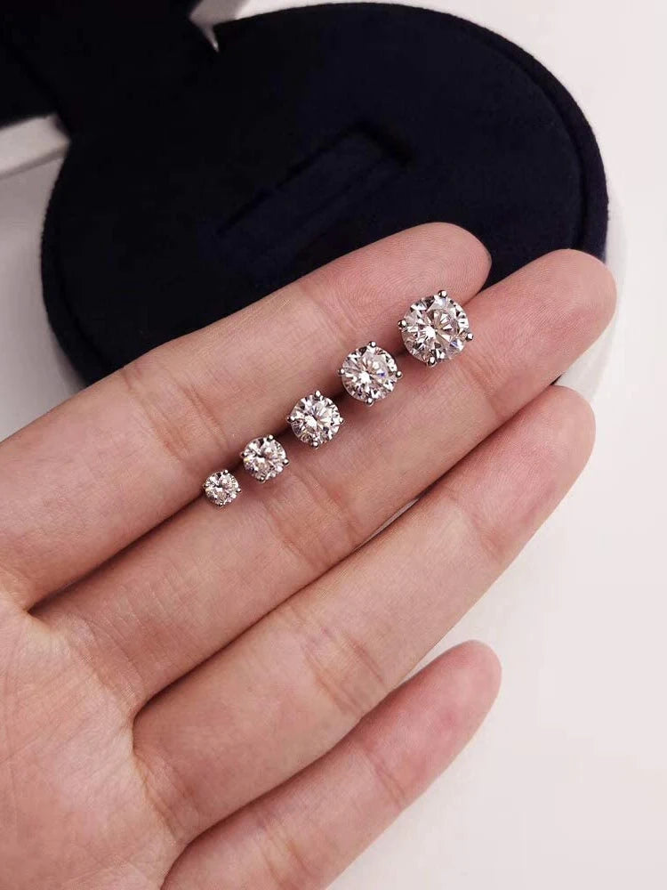 Stud Earrings 925 Sterling Silver Platinum Plated Round Cubic Zirconia Hypoallergenic Barbell Earrings 4-7mm