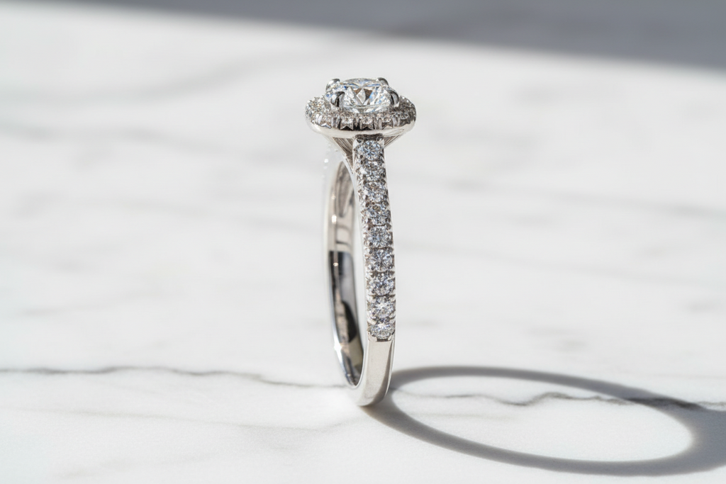 Bague Halo Carré en Moissanite – Argent 925 plaqué Or Blanc