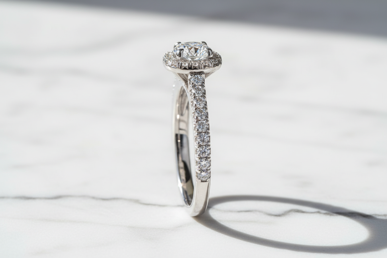 Bague Halo Carré en Moissanite – Argent 925 plaqué Or Blanc