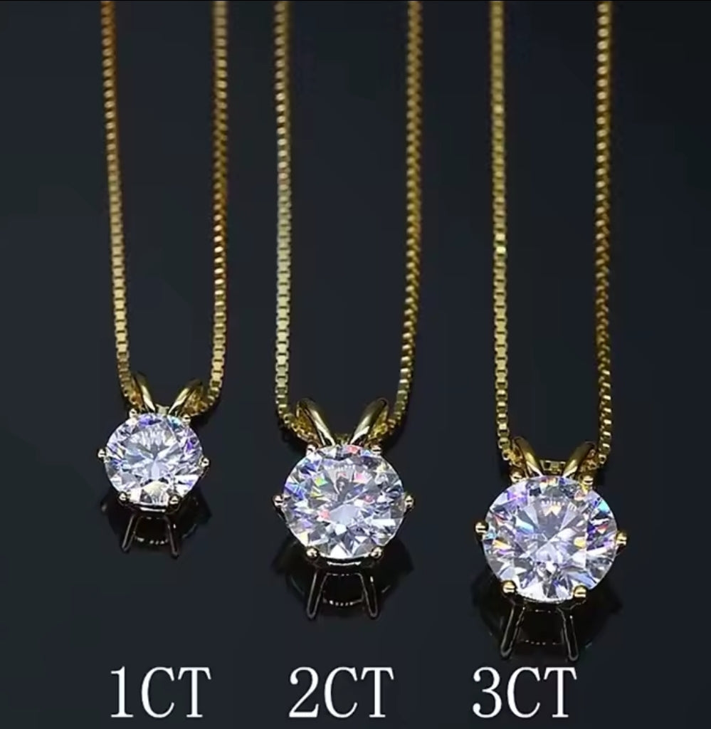 1-2-3ct Classic Moissanite Necklace For Women S925 Silver Plated 18Crts Gold D Color VVS1