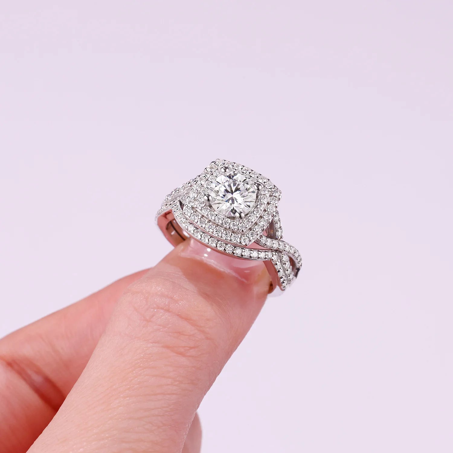 Full Moissanite Engagement Ring Set, S925 Silver Plated Platinum