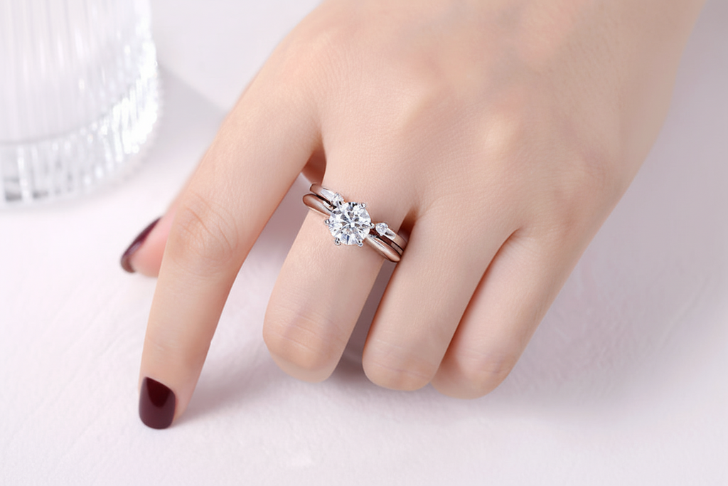 Moissanite Ring 925 Sterling  Silver Plated White Gold