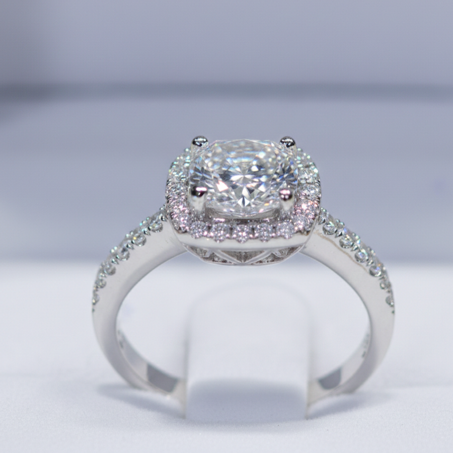 Bague Halo Carré en Moissanite – Argent 925 plaqué Or Blanc