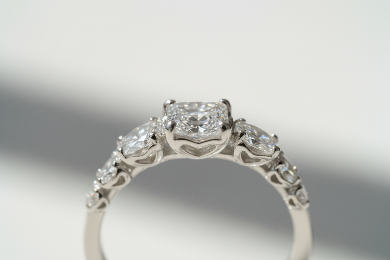 Moissanite Ring Heart sterling silver 925 plated white gold