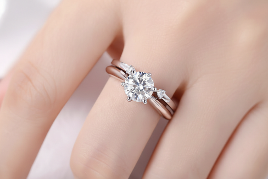 Moissanite Ring 925 Sterling  Silver Plated White Gold