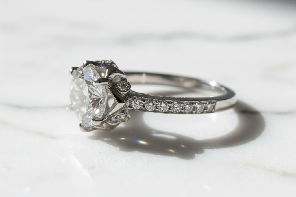 Moissanite Jewelry 4 Set For Women 925 Sterling Silver Plated White Gold
