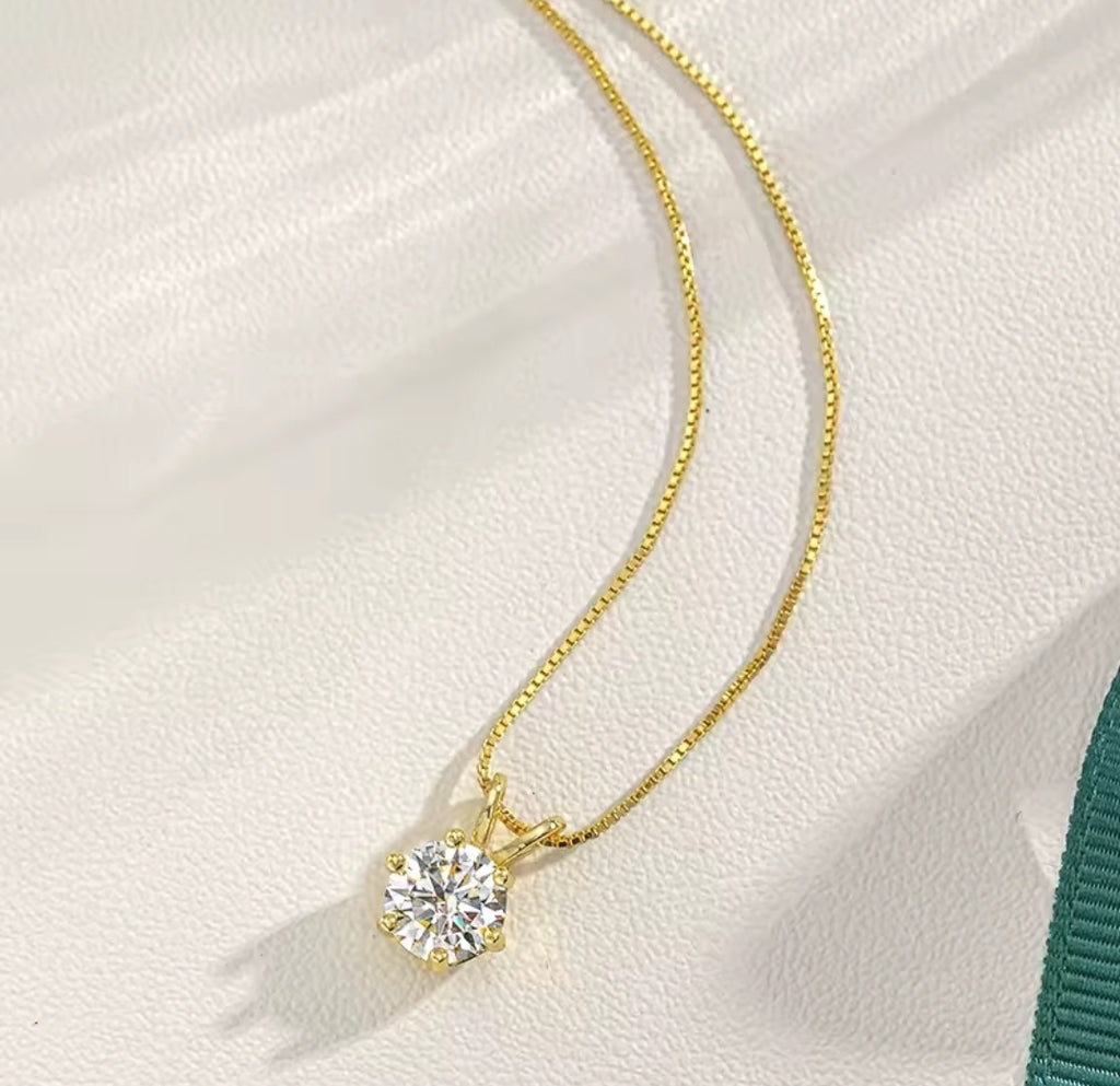 1-2-3ct Classic Moissanite Necklace For Women S925 Silver Plated 18Crts Gold D Color VVS1