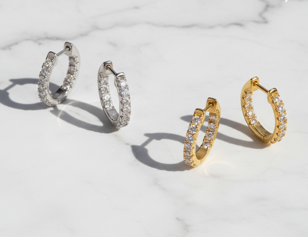 Moissanite Hoop Earrings for Women, 925 Sterling Silver Hypoallergenic Earrings