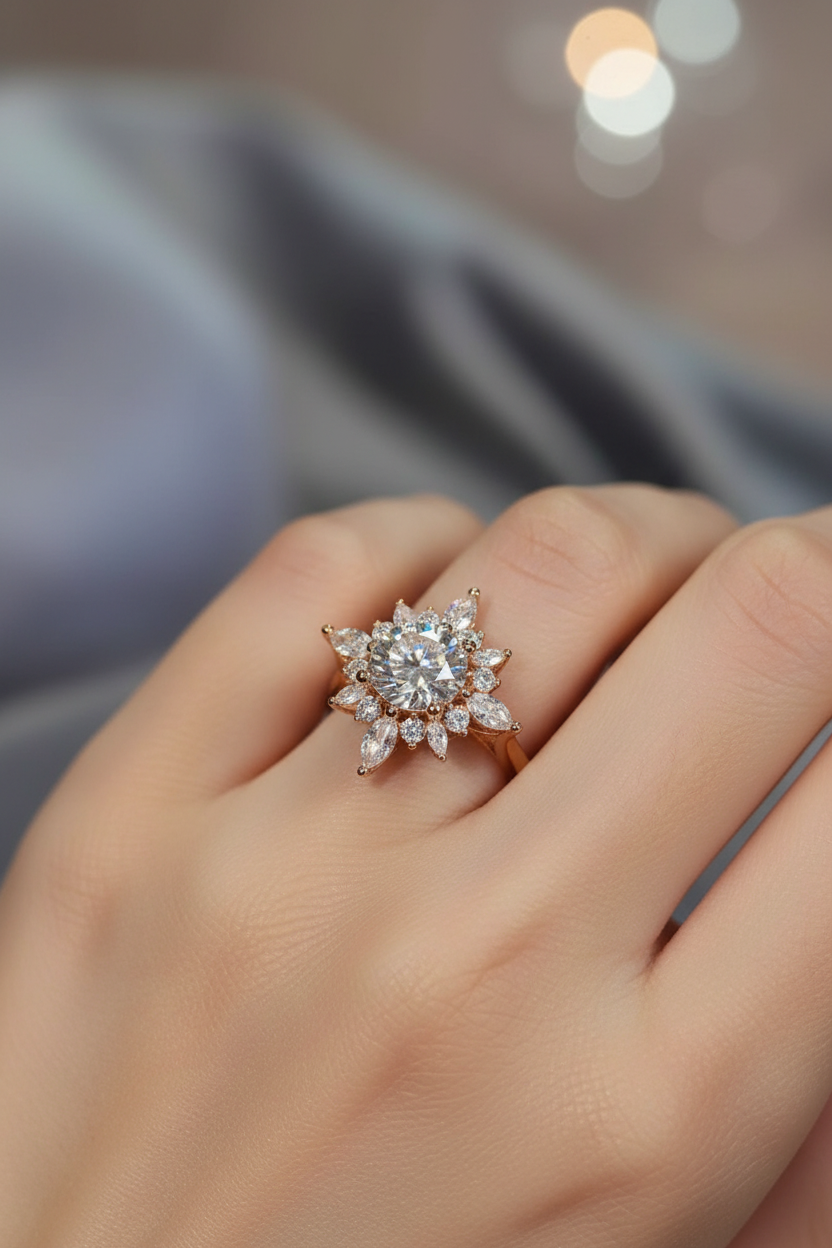 2 Carat Flower Design Moissanite Engagement Ring S925 Sterling Silver