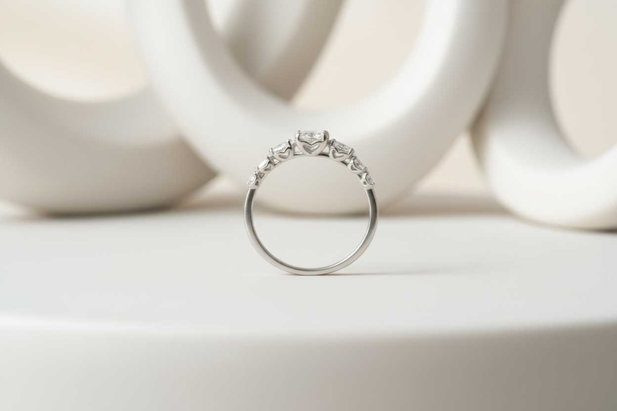 Moissanite Ring Heart sterling silver 925 plated white gold