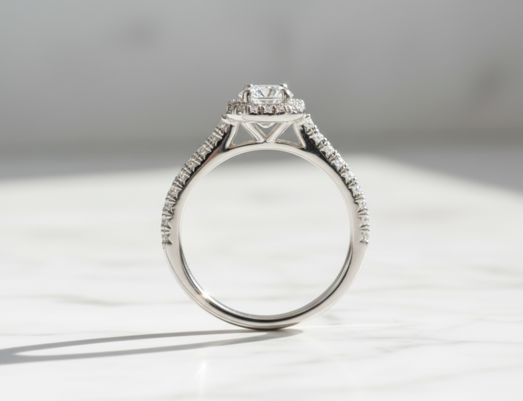 Bague Halo Carré en Moissanite – Argent 925 plaqué Or Blanc