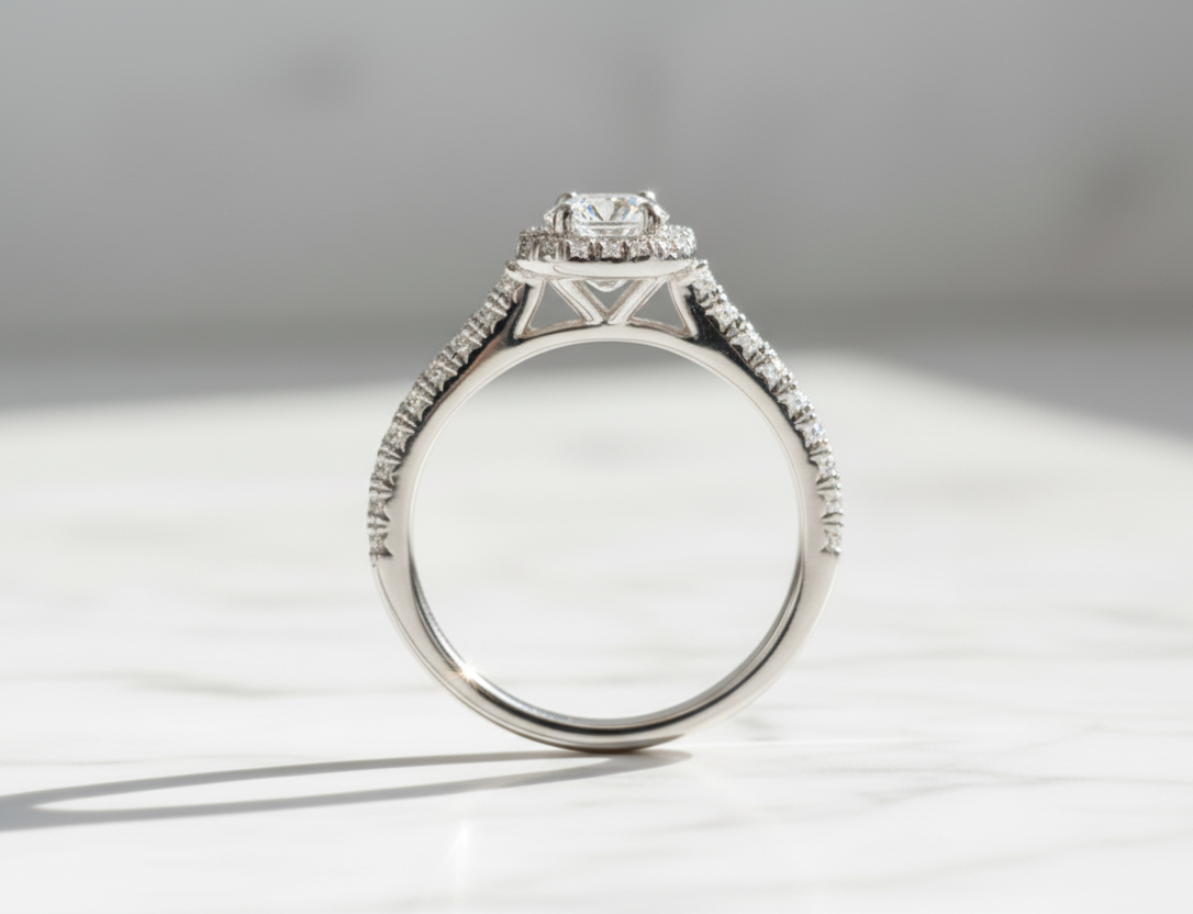 Bague Halo Carré en Moissanite – Argent 925 plaqué Or Blanc