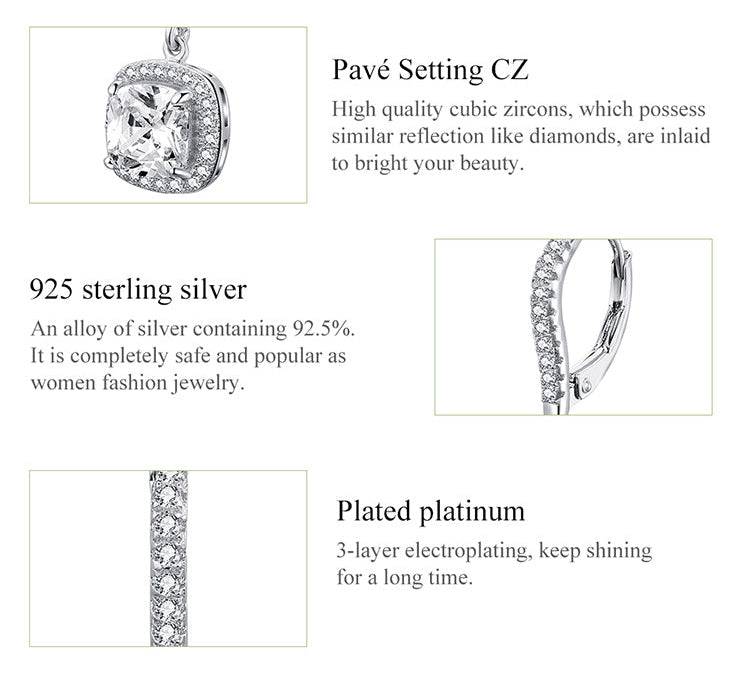 Sterling Silver 925 Simple Round Earrings Plated Platinum. Zircon Gemstones